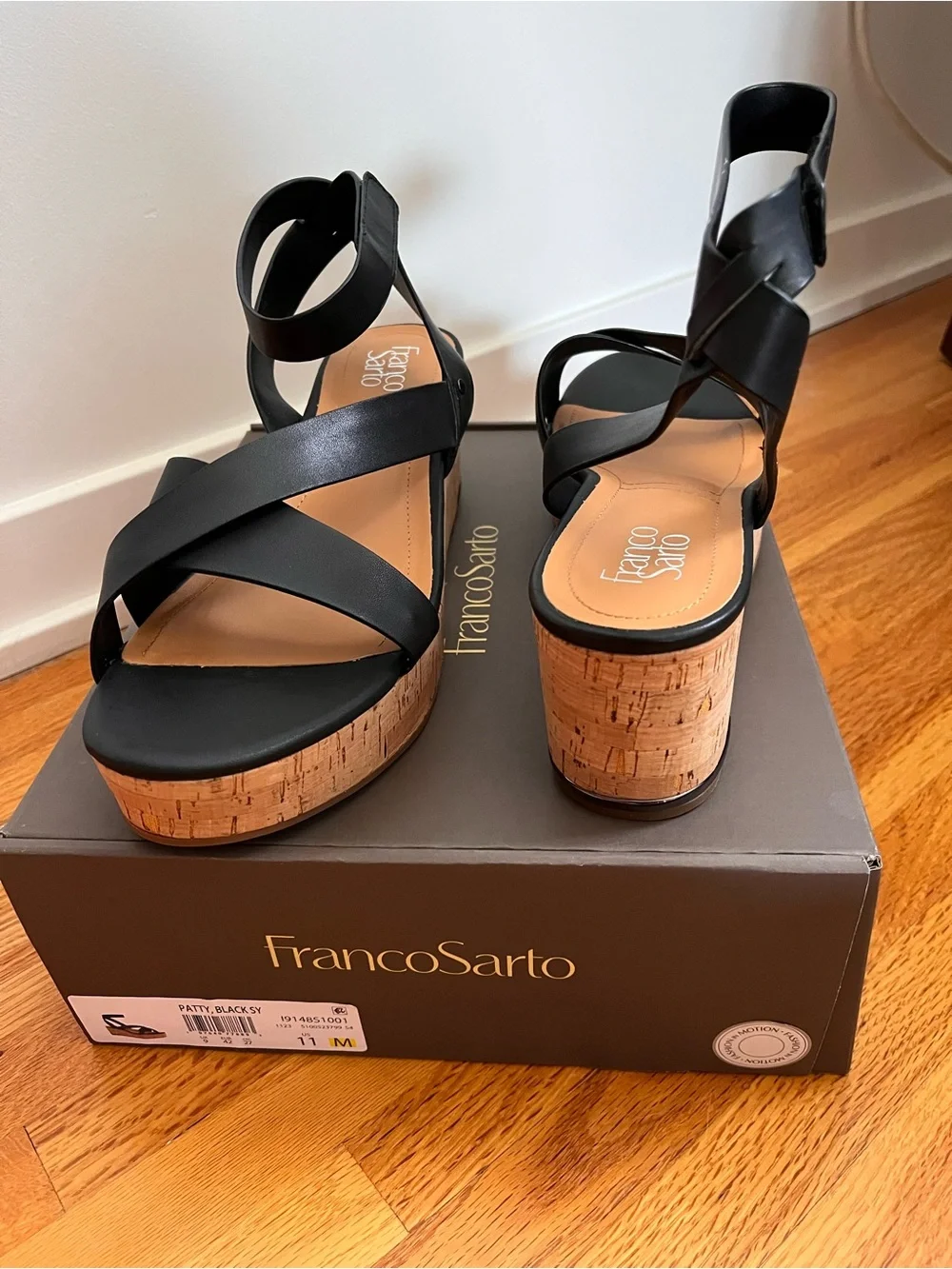 Franco Sarto Black Cork Platform Sandals